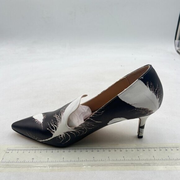 YDN Feather White Mid Heels Slip on Loafer Pumps Pointy Toe Slide Prom Shoes - Picture 2 of 8